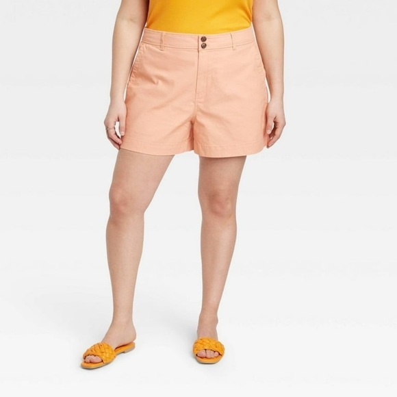 Womens Plus Size 17 Coral Peach Shorts Stretch Two Button Flat Front Pockets - Picture 1 of 10